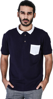 

Mr Button Solid Men' Polo Neck Blue T-Shirt