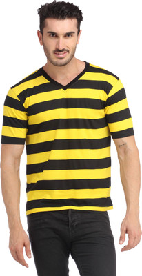 

Leana Solid Men' V-neck Black, Yellow T-Shirt