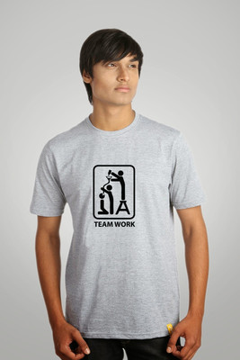 

Campus Sutra Printed Men Round Neck Grey T-Shirt