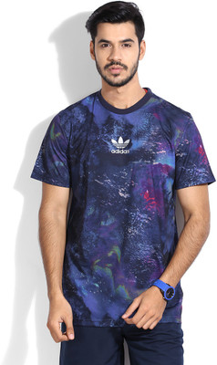 

ADIDAS Printed Men's Round Neck Blue T-Shirt, Multicolour