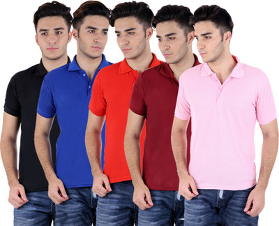 

Sanvi Traders Solid Men Polo Neck Multicolor T-Shirt(Pack of 5