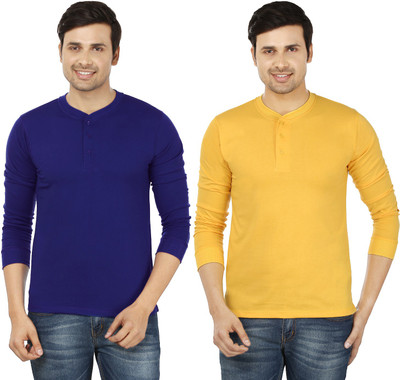 

Weardo Solid Men's Henley Blue, Yellow T-Shirt(Pack of 2, Royal blue;yellow