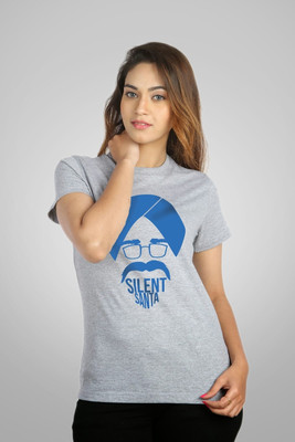 

Campus Sutra Printed Women's Round Neck Grey T-Shirt