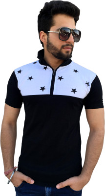 

Tees Collection Printed Men's Flap Collar Neck Black T-Shirt