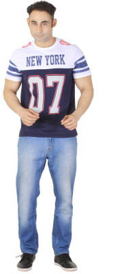 

ISHWA Graphic Print Men' Round Neck Dark Blue T-Shirt, Navy