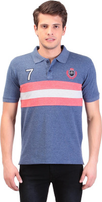 

TAG-7 Solid Men Polo Neck Blue T-Shirt