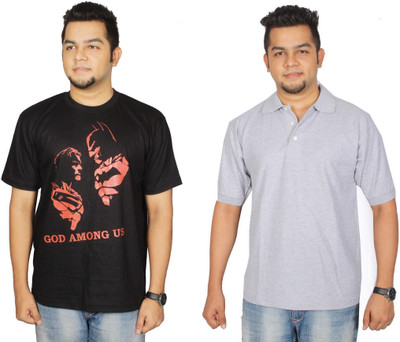 

Leo Clothing Printed Men's Round Neck Reversible Black, Grey T-Shirt(Pack of 2)