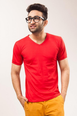 

Unisopent Designs Solid Men' V-neck Red T-Shirt