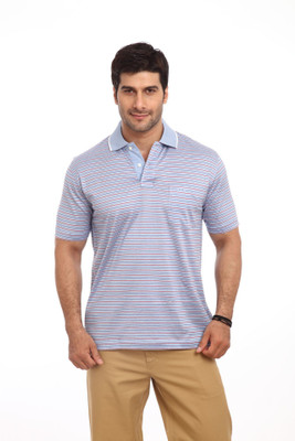 

ColorPlus Striped Men's Flap Collar Neck Blue T-Shirt