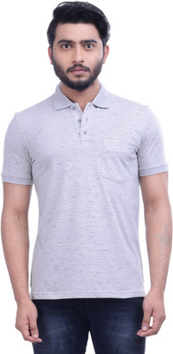 

Hoffmen Self Design Men's Polo Neck Grey T-Shirt, Melange
