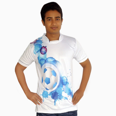 

Dyed Colors Printed Men's Mandarin Collar Blue, White T-Shirt, Tiger blue