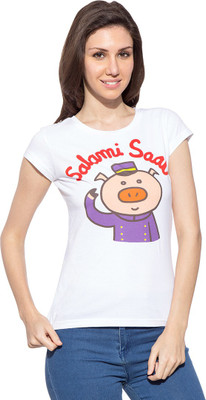 

Chimp Graphic Print Women' Round Neck White T-Shirt