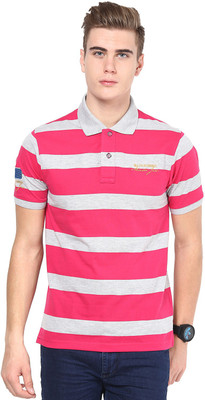 

Mudo Striped Men's Mandarin Collar Pink, Grey T-Shirt