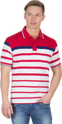

Wilkins & Tuscany Striped Men's Polo Neck White T-Shirt, Blood red;white
