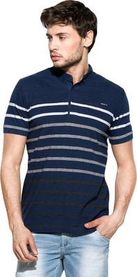 

Mufti Striped Men's Polo Neck Dark Blue T-Shirt