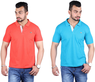 

Shineway Solid Men's Polo Neck Red, Light Green T-Shirt(Pack of 2, Light green;red