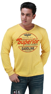 

Inkovy Graphic Print Men's V-neck Yellow T-Shirt