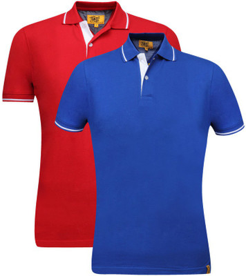

Campus Sutra Solid Men Henley Multicolor T-Shirt(Pack of 2, Red;royal blue