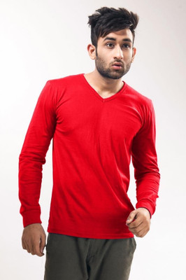 

Unisopent Designs Solid Men' V-neck Red T-Shirt
