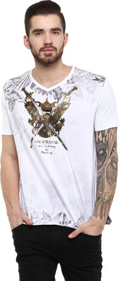 

Fritzberg Printed Men's V-neck White T-Shirt, Noble white