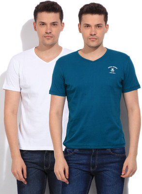 

Fort Collins Solid Men's V-neck White, Blue T-Shirt(Pack of 2, Blue/white