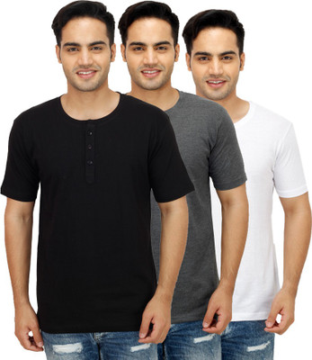 

Sanvi Traders Solid Men Henley Multicolor T-Shirt(Pack of 3