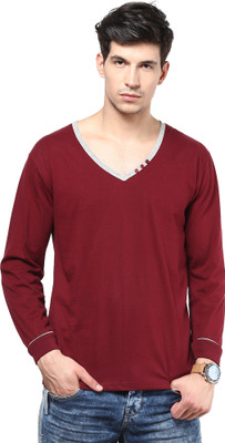 

Izinc Solid Men's V-neck Maroon T-Shirt