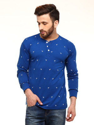 

Gritstones Printed Men's Henley Blue T-Shirt, Blue27