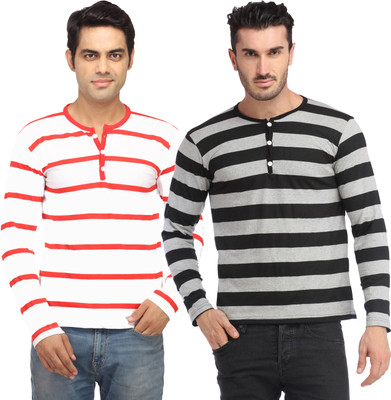 

Leana Striped Men's Fashion Neck Multicolor T-Shirt(Pack of 2, Multi - text