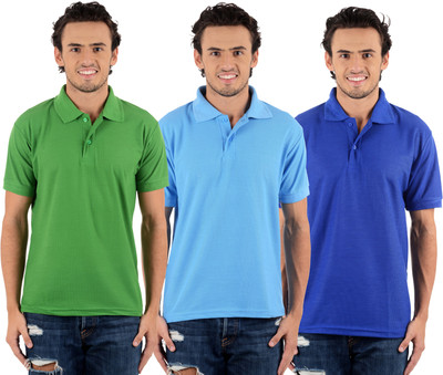

Blaze Solid Men's Polo Neck Multicolor T-Shirt(Pack of 3, Light green;royal blue;sky blue