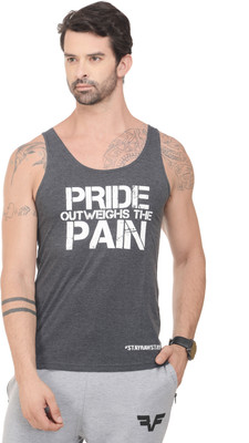 

RAWFITT Self Design Men's Halter Neck Grey, White T-Shirt