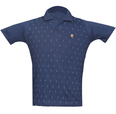 AWACK Boys Printed Cotton Blend Slim T Shirt(Dark Blue, Pack of 1)