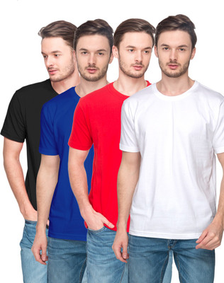 

Indeed Solid Men's Round Neck Black, Blue, Red, White T-Shirt(Pack of 4