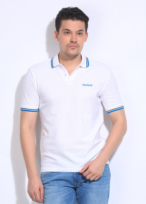 REEBOK Solid Men's Polo Neck White T-Shirt, Sel tipped polo