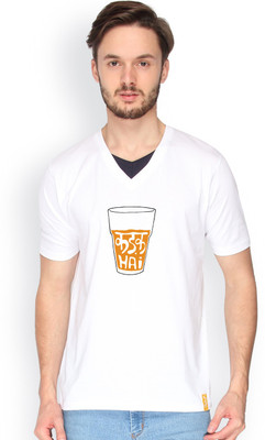 

Campus Sutra Solid Men V-neck White T-Shirt