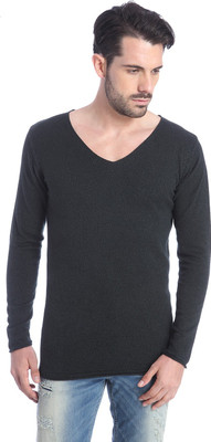 

Jack & Jones Solid Men's V-neck Black T-Shirt, Darkest spruce