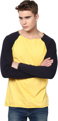 Unisopent Designs Solid Men' Round Neck Yellow, Black T-Shirt
