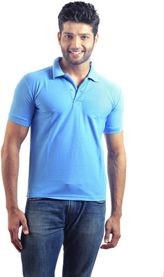

6th Cross Solid Men's Polo Neck Blue T-Shirt, Solid-blue
