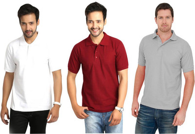 

Keepsake Solid Men's Polo Neck Multicolor T-Shirt(Pack of 3, D white