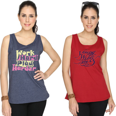 

SayItLoud Printed Women's Round Neck Blue, Maroon T-Shirt(Pack of 2, Blue;maroon;melange
