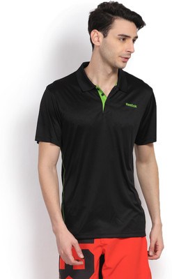 

REEBOK Solid Men's Polo Neck Black T-Shirt