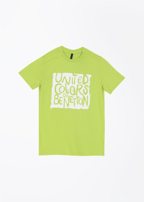 

United Colors of Benetton Boys Printed Cotton T Shirt(Green, Pack of 1, 10u