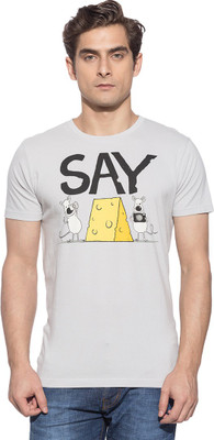 

Chimp Graphic Print Men' Round Neck Silver T-Shirt