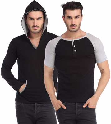 

Leana Striped Men's Henley Multicolor T-Shirt(Pack of 2
