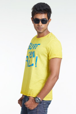 

Masculino Latino Printed Men' Round Neck Yellow T-Shirt
