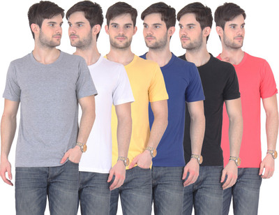 

FnMe Solid Men's Round Neck Multicolor T-Shirt(Pack of 6, Black;blue;gajri;grey;white;yellow