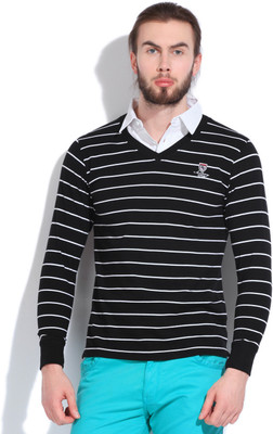 

Mufti Striped Men's V-neck Black T-Shirt, 01-black