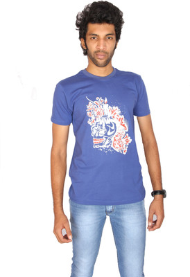 

Fungus Printed Men's Round Neck Blue T-Shirt