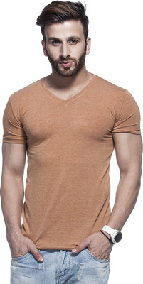 

Tinted Solid Men's V-neck Brown T-Shirt, Tan