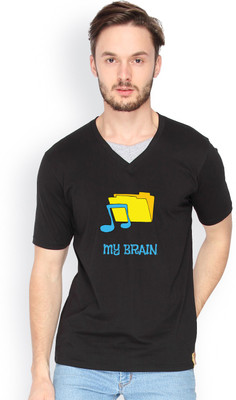 

Campus Sutra Solid Men V-neck Black T-Shirt